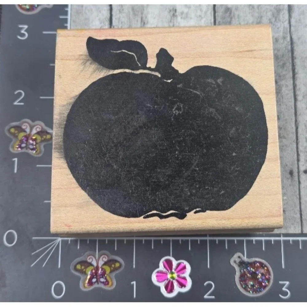 A Stamp In The Hand Peach Silhouette Fruit Apple Rubber Stamp Wood #L6